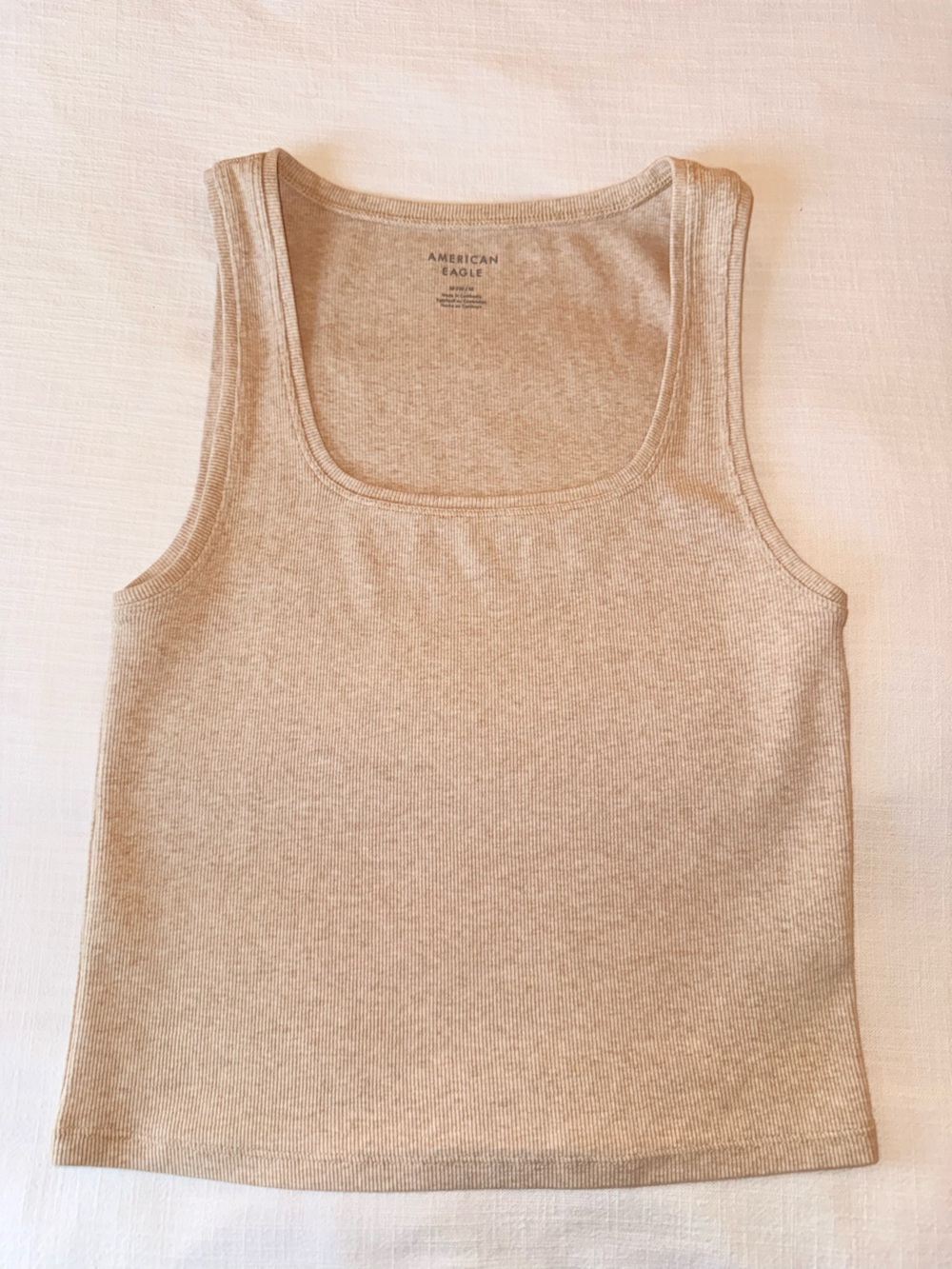 American Eagle Outfitters Beige Ribbed Scoop Neck Tank Top